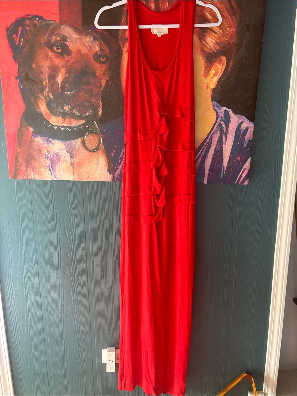 Sleeveless Red Ruffle-Front Maxi Dress
